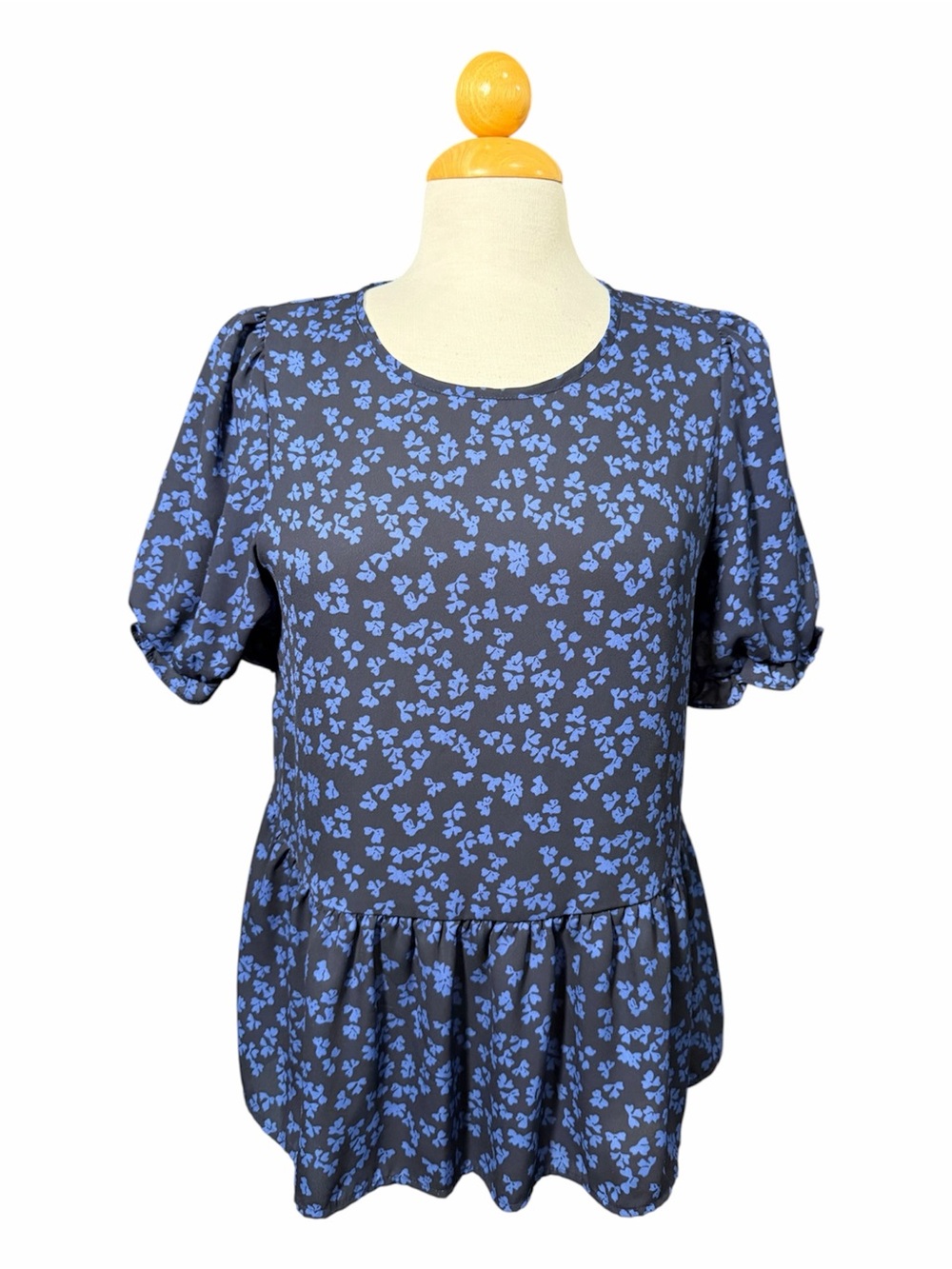 Blue Floral Peplum Short-Sleeve Top